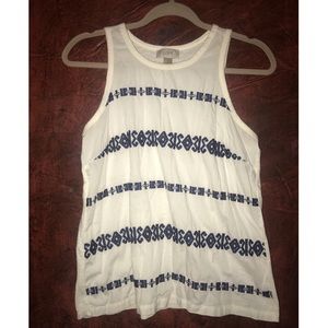Loft Off-White Navy Embroidered Tank